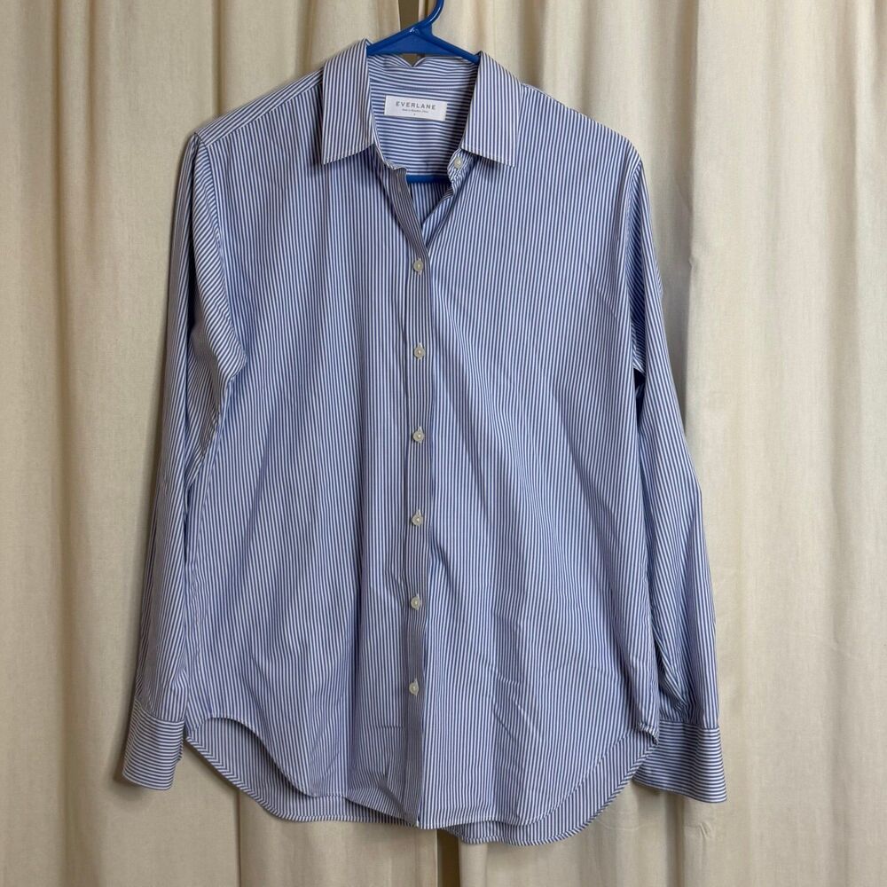 Everlane blue white striped long-sleeve button-down shirt size 4